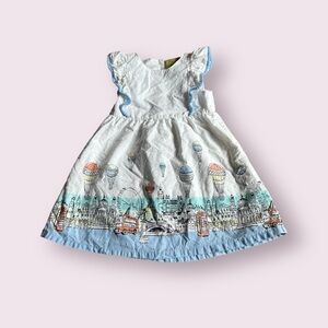 Toddler Girl Penelope Mack LTD White And Blue Hot Air Balloon Ruffle Dress Sz 2T